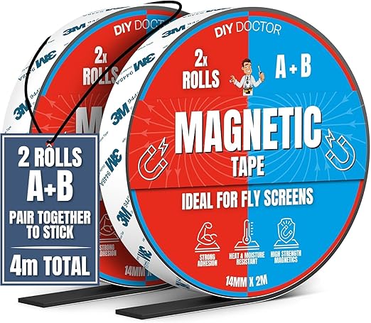 DIY Doctor A+B Magnetic Tape - Magnetic Strips Self Adhesive - 1 Pack - 2m + 2m A and B Polarity - Cut To Fit Magnetic Strip - Self Adhesive Magnets - Magnet Strips