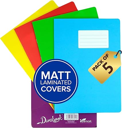 A4 8mm F&M 5 Assorted Colour Exercise Books, Pack of 5, 80 Page Durable Matt Laminated Water-Resistant Cover, Ruled & Margin School Notebook, Great Office, Home & School Supplies