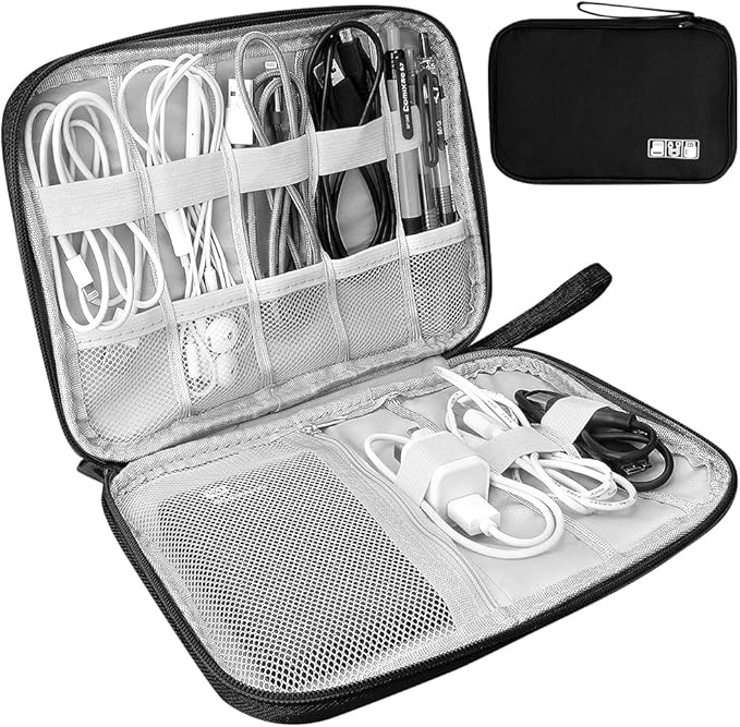 HCFGS Electronics Accessories Organizer Bag, Travel Cable Organiser Bag, Universal Carry Travel Gadget Bag for USB Cable Drive, SD Card,Charger Hard Disk (Black)