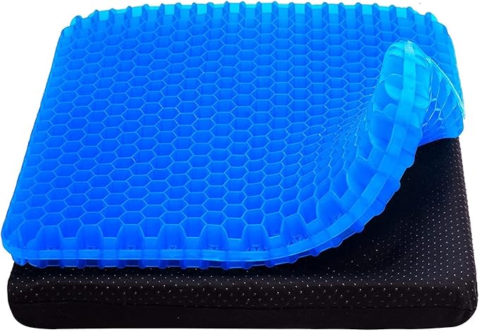 New Gel Seat Cushion, Honeycomb Design Double Thick Gel Cushion with Relieving Back coccyx Pain Pressure, for Car Office Home Wheelchair&Chair