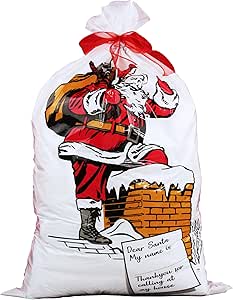 Homestreet Xmas 4 Large Polythene Santa Sacks, Perfect Bags And Gifts 30x20 Inch