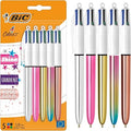 BiC 4 Colours Shine and Gradient Retractable Ball Pens Medium Point (1.00 mm) in Metallic Silver, Gold, Pink, Rose Gold, and Gradient Pastel - Pack of 5