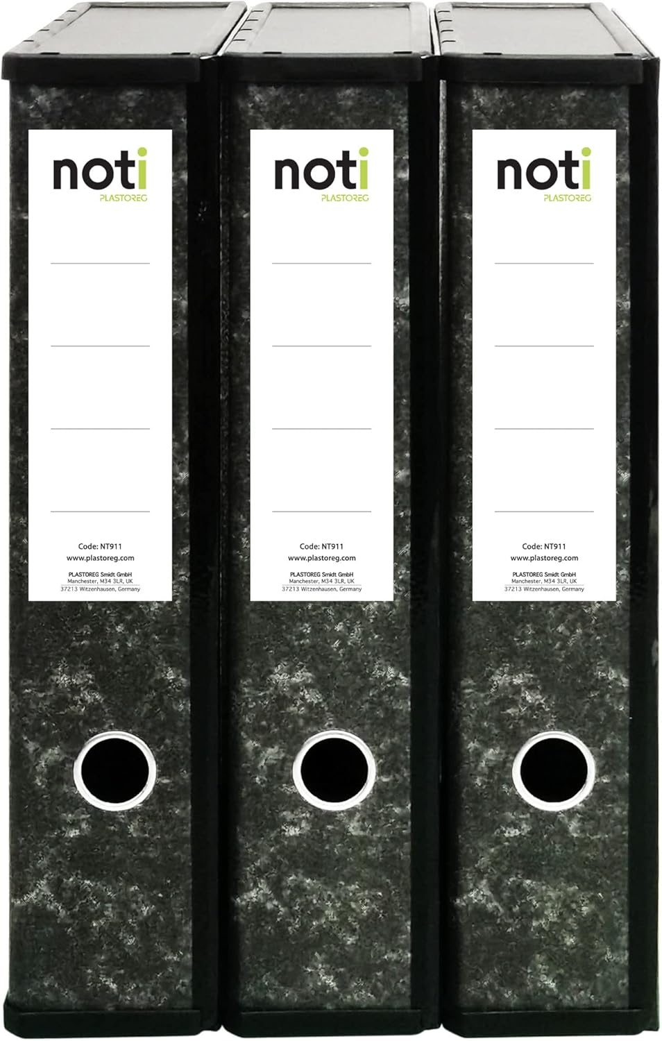 Noti Foolscap Black & Box File Pack of 3 with 75mm Spine, Spring Clip, Ring Pull and Catch