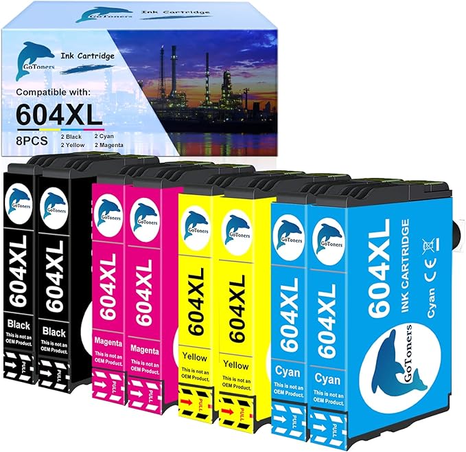 GoTonersXXL Ink Cartridge Compatible with Canon PGI-580 CLI-581 for Pixma TR8550 TR7550 TS705 TS705a for Epson XP2200 Workforce WF-2930 WF-2935 3820 WF-4820 WF-7830 WF-4830 WF-7840 (604XL 8-PACK)