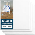 4 Pack Blank Canvas for Painting - 20cm X 20cm On Square Stretched Canvas (8” X 8”) - 100% Cotton, Wooden Frames Art Canvases for Painting, Suitable for Both Oil and Acrylic Paints