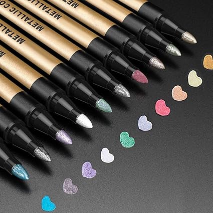 APOGO Metallic Marker Pens Metallic Pens, Arts and Crafts for Teenages, 10 Colours Glitter Pens for Black Paper, Scrapbook Accessories, Gift Card Making, Art Supplies for Teenage Girls