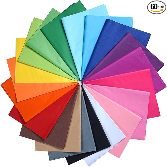 MIAHART 60 Coloured Tissue Paper Bulk - 35x50cm Assorted Colors Art Tissue for Craft, Floral, Birthday, Party, Festival & Gift Wrapping
