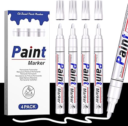 White Paint Pens, Permanent Paint Markers, 2-2.8mm Round Tip, White Marker Pen for Rock Painting, Tyre, Metal, Glass, Wood, Plastic, Leather, Ceramic, 4 Oil-based Waterproof Ink Pen Set