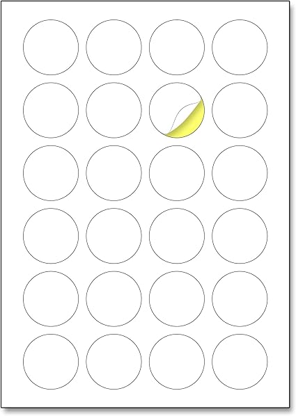 24 per Sheet, 25 Sheets, 40mm A4 Round White Sticker Paper Circle Labels, Laser/Inkjet Printing