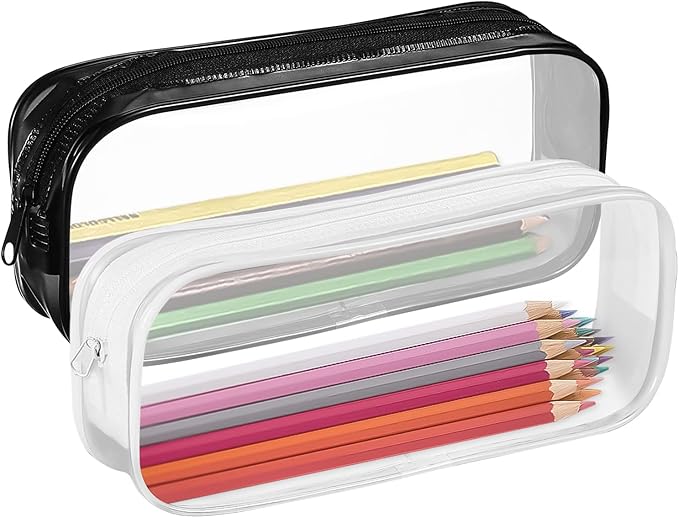 2PCS Clear Pencil Case Practical and Transparent Pencil Case for Exam Waterproof PVC Zippered Pencil Pen Pouch Bag Case Organiser