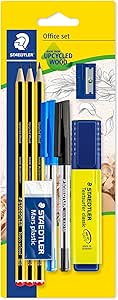 STAEDTLER 60 BK-4 Noris Office Set - Assorted Stationery Pack with 3 Graphite Pencils, 2 Pens, Highlighter, Eraser & Sharpener