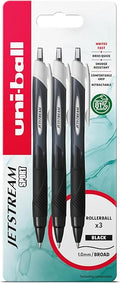 uni-ball Jetstream Sport SXN-150S Ballpoint Gel Pens. Premium 1.0mm Rollerball Tip. Smooth Writing Black Uni Super Ink Dries Instantly. Pack of 3 in Plastic Free Packaging