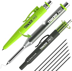 Tracer Pro Series Aluminium Deep Hole Construction Pencil with 6 x Replacement Leads and Site Holsters. All-in-one Marking Kit