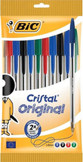 BIC Cristal Original Ballpoint Pens, Every-Day Biro Pens, Fine Point (1.0mm), Ideal for School, Assorted Colours, Pack of 10