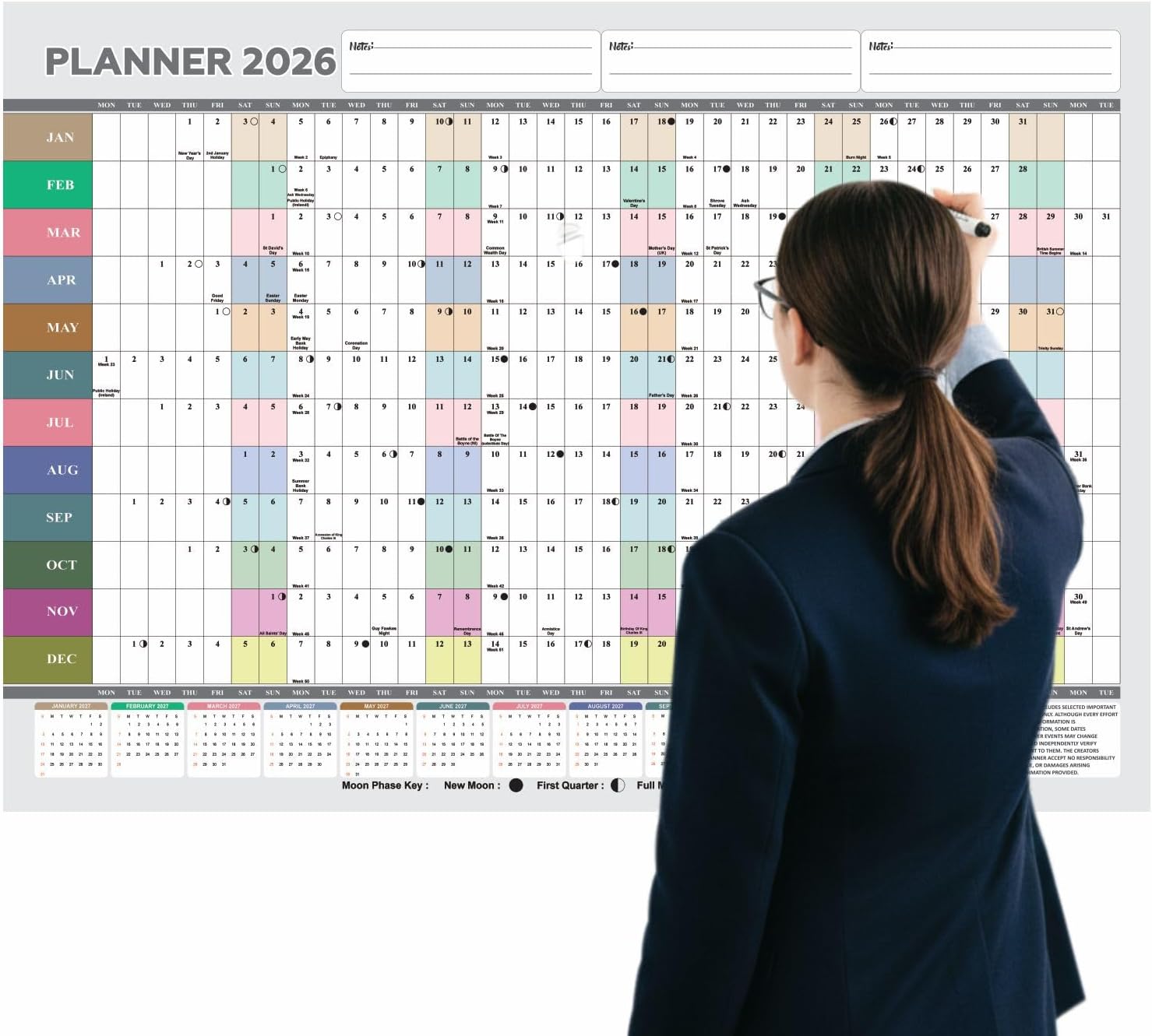 2026 Year Wall Planner A1 Wall Calendar Large Jan to Dec Yearly Planner Full Year Planning Chart Academic Annual Poster for Student Family School Office Work Study 59.4x84.1cm(Folded)(1pc)(Multi)