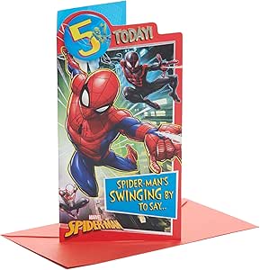 UK Greetings Marvel 5th Birthday Card For Him/Boy With Envelope - Badge Design, With Spider-Man