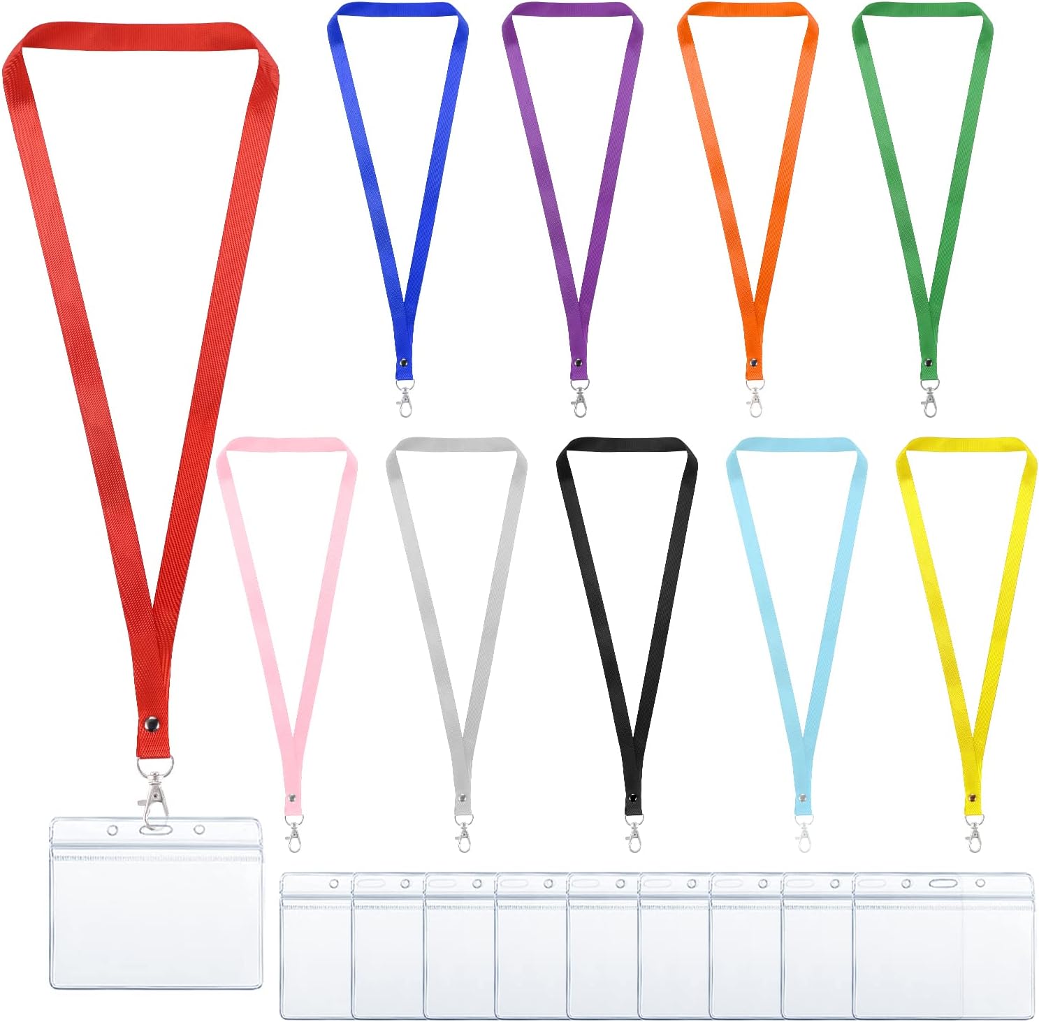10 Pcs Lanyard with 10 Pcs Card Holder, Clear Waterproof ID Card Holders Name Tag Badge Card Holders with Neck Lanyard for Work Badges ID Cards Business Cards Key Rings