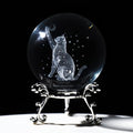 ZEERSHEE 60mm 3D Crystal Ball Figurine - Glass Laser Engraved Moon Star Crystal Ball with Stand - Paperweights & Cat Gifts for Lovers