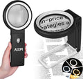 Magnifying Glass with Light and Stand, 10X Large Handheld Magnifying Glasses 18 LED Illuminated Lighted Magnifier for Macular Degeneration, Seniors Reading, hobbies, Coins, Jewelry (Black&White)
