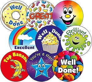 450 Mixed Scented Motivational Childrens Pupils School Teachers Reward Stickers Value Pack 37mm Primary Teaching Services
