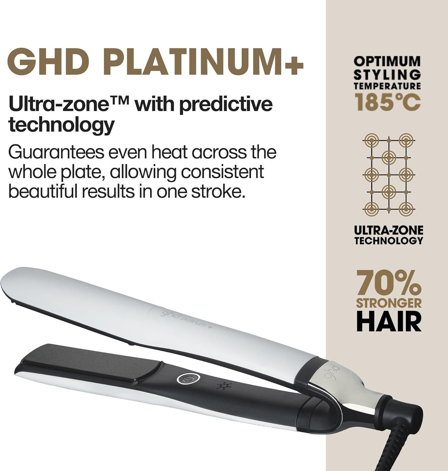 ghd Platinum+ Hair Straightener & Professional Styler - More Strength, Shine & Colour Protection - for All Hair Types - (UK Plug)