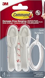 Command Cord Bundlers, White - 2 Bundlers, 3 Adhesive Strips - Damage Free Hanging
