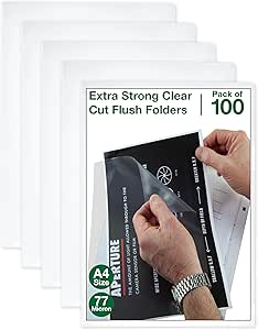 SUMMIT A4 Plastic Wallets, Pack of 100 Strong Cut Flush Folders, Clear Presentation Covers for Office & School Filing