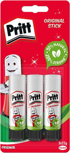 Pritt Glue Stick, Safe & Child-Friendly Craft Glue for Arts & Crafts Activities, Strong-Hold adhesive for School & Office Supplies, 22 g (Pack of 3)