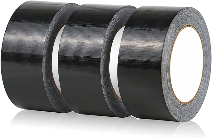 Gaffer Tape Black- 48mm x 45m (Pack of 3) - Strong Duct Tape Heavy Duty Adhesive Cloth Tape, Super Sticky And Waterproof Gaffa Tape