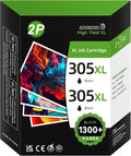 305XL Ink Cartridges High Yield – Black Ink Replacement for HP 305 Black Ink Cartridge, Compatible with HP Envy 6000 6020e 6032e, DeskJet 2700 2700e 2710e 2722e 2800e 2810e 2820e (2 Pack)