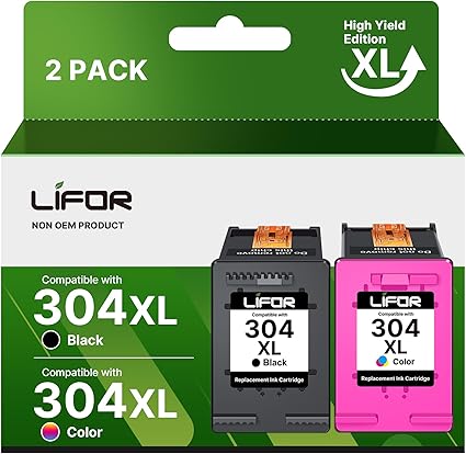 LIFOR 304XL Printer Ink 304 XL Ink Cartridges Combo Pack Replacement for HP 304 Ink Cartridges Black and Colour for HP Envy 5010 5020 5032 5030 5000 DeskJet 3760 3762 2600 2620 2630 2633 3720 3750
