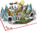 Enchanting Christmas Village Pop-Up Card with Santa and Train 3D Special Pop Up Greeting Card for Daughter Son In Law Husband Wife Brother Sister Mum and Dad Family Holiday Pop-up