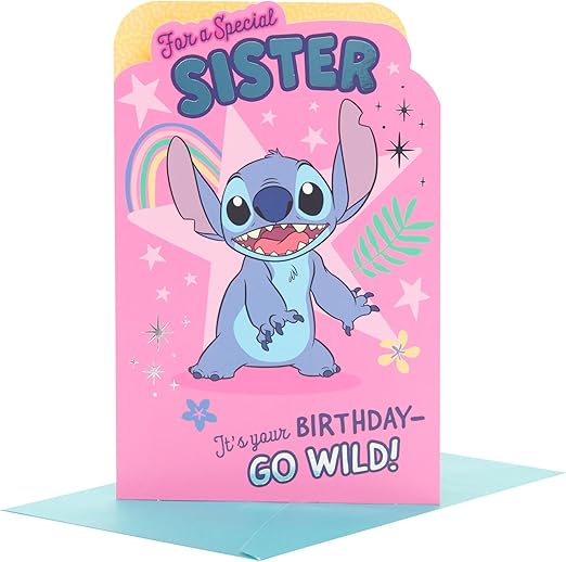 UK Greetings | Disney Birthday Card for Sister | Happy Birthday Gifts | Her, Girls, Women | Stitch Design | With Envelope | 155 x 235 mm