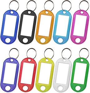 TELITE 10 Pcs Key Tags with Labels, 10 Colors Key Fobs with Split Rings for Keys, Key Rings with Tags for Luggage, Pet Name and Office Key Labels, Writable Paper Card Stick Tags Brand: TELITE
