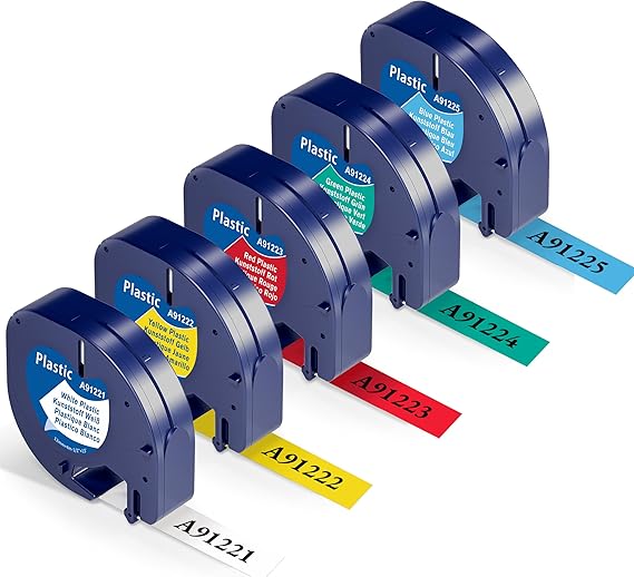 Replacement for Dymo LetraTag Label Tape 12mm x 4m Compatible with Dymo Letra Tag LT-100H LT-100T XR, 5Pack Muticolour Plastic Tape by Wonfoucs