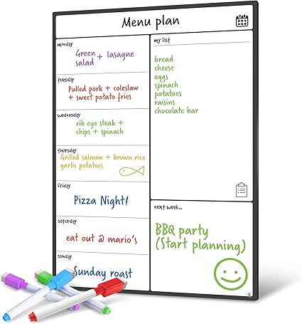 Smart Panda A3 Magnetic Whiteboard Fridge Calendar - Meal Planner and Shopping List White Board - Memo Board and Family Planner Notice Board - Weekly