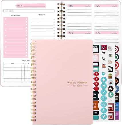 A5 Weekly Planner Notebook, Undated To Do List Notebook Diary 52 weeks of Daily Planner tracking for Daily life, Work, Students