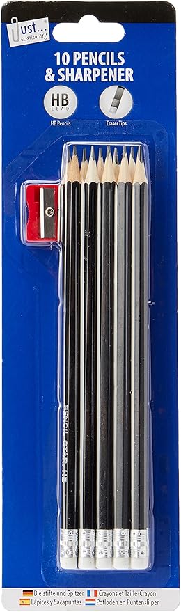 Just stationery,10 Count (Pack of 1),6346 HB Pencil with Sharpener (Pack of 10),Package May Vary