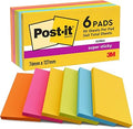 Post-it Super Sticky Notes, 540 Sheets, Pack of 6 Pads, 76 mm x 127 mm - Holds Strong to Many Surfaces - Bright Colours - for Walls, Monitors and Fridge, Recycable