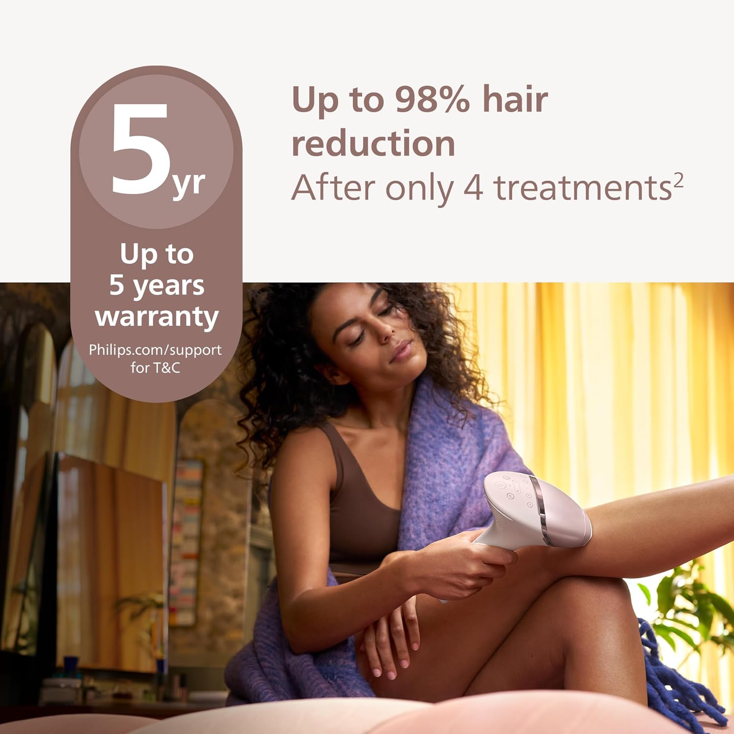Philips Lumea 9900 Series, IPL Hair Removal Device, Laser Hair Removal Alternative, SenseIQ and SkinAI Technology, 4 Attachments for Body, Face, Bikini and Underarms, Corded & Cordless Use, BRI951/01