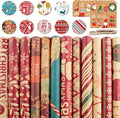 12 Pcs Christmas Paper Xmas Wrapping Paper 50 * 70 cm Recyclable Christmas Wrapping Paper in 9 Designs with Christmes Tags (16ft Jute String and 15Tags)
