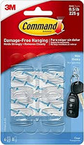 Command Decorating Hooks - Mini - Transparent - Multi Pack of 6 Hooks and 8 Strips for Indoor Use - Suitable for Hanging Items up to 225g - Great for Decorations and Light Weight Items