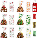 DIYDEC 120pcs Christmas Cellophane Candy Bags, Xmas Clear Treat Sweet Goody Bags with Twist Tie for Christmas Party Supplies