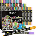 Melifluo Acrylic Paint Pens,42 Colours Dual Tip Brush Paint Marker Pens for Rock Painting, Stone, Ceramic, Glass, Wood, Fabric, Canvas, Porcelain