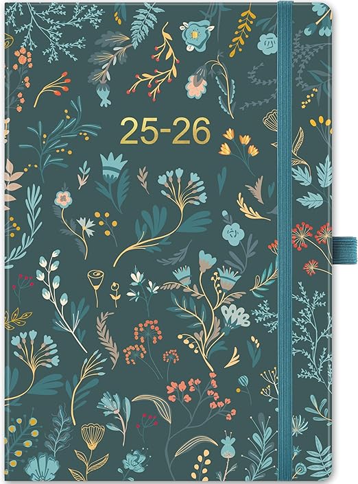 Diary 2025 - A5 Week to View, January to December, Elegant Hard Cover, Elastic Pen Holder, Back Pocket, 21.3 x 14.7 x 1.6 cm