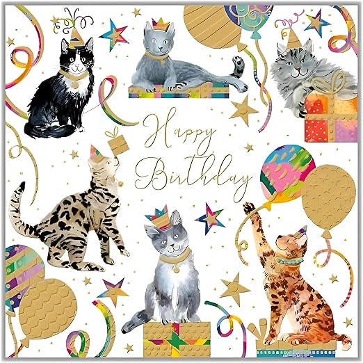 Noel Tatt Female Birthday Card | General Card for Women/Girls | Party Cats Design Embossed with Foil Details | Eco-Friendly and Recyclable