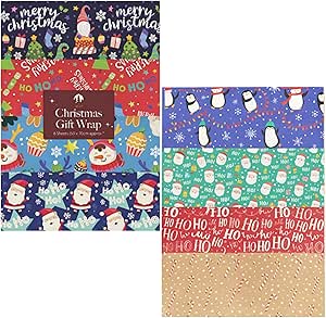 1ABOVE 32 Large Sheets of Christmas Wrapping Paper - Assorted Designs - 70x50cm