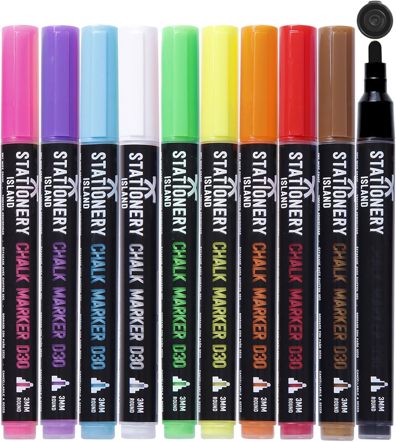 STATIONERY ISLAND Chalk Pens for blackboard, Liquid Chalk Markers for Chalkboard and Glass, Wipeable Chalk pens for Window Drawing,10 Colours