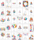 30 Bright Watercolour Birthday Cards with Envelopes made from Recycled Paper 30 Different Designs (30 Watercolour Birthday Cards)