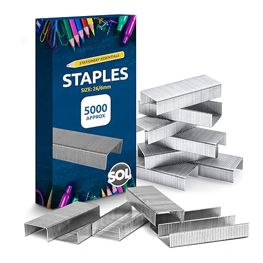 SOL 5000 Bulk Supply 26/6 Staples – Durable Steel Anti-Jam and Multipurpose Design, Compatible with Standard Staplers, Use for Office, Home and School Paper Binding